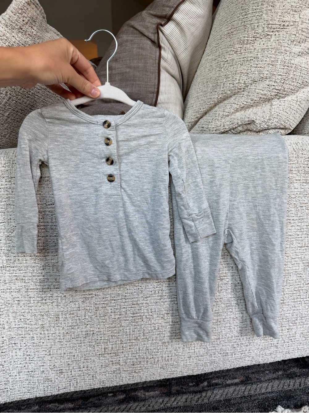 Lou Lou & Company Heather Gray Long Sleeve Henley + Pants Matching Set